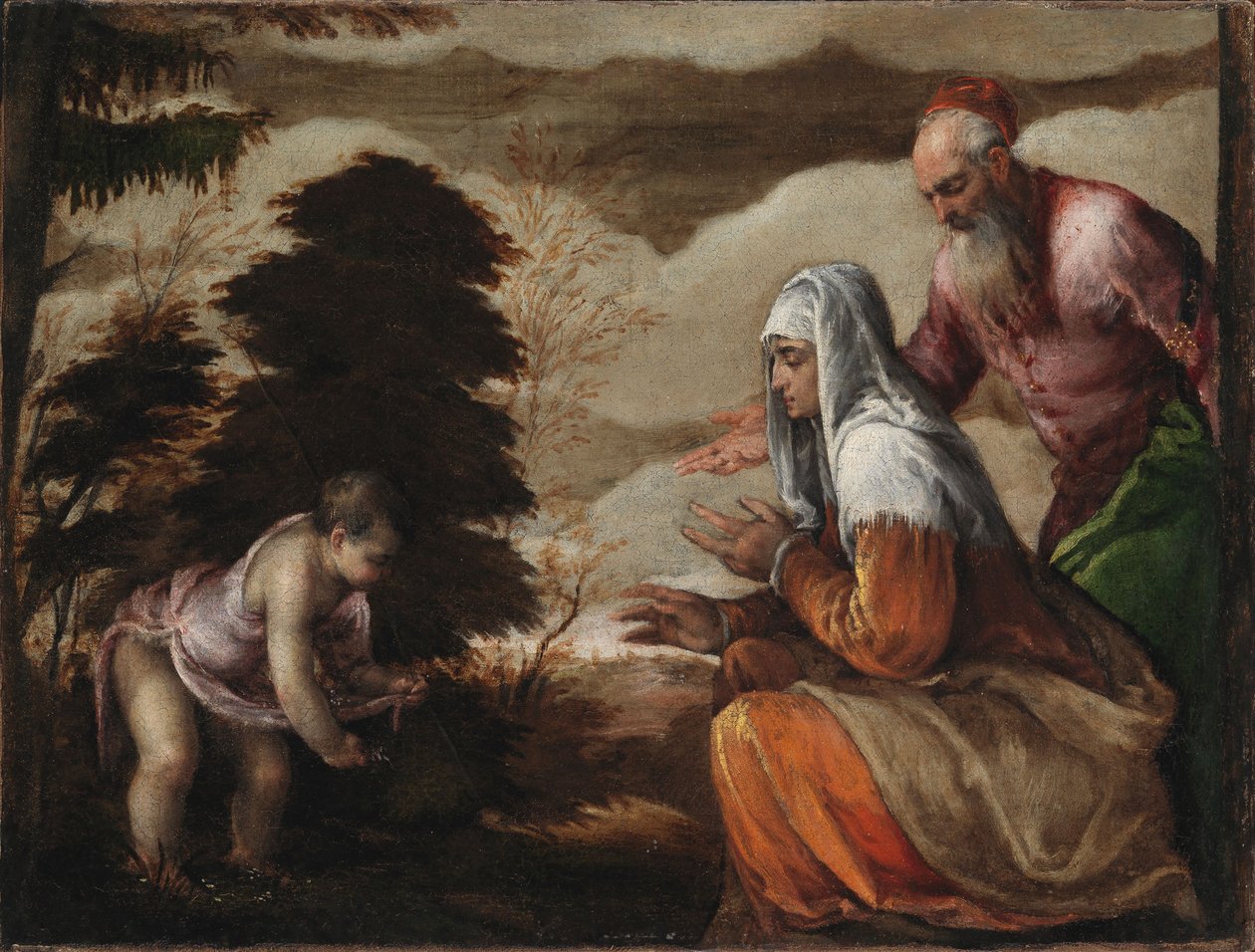 Johannes de Doper plukt bloemen voor zijn ouders door Jacopo Bassano
