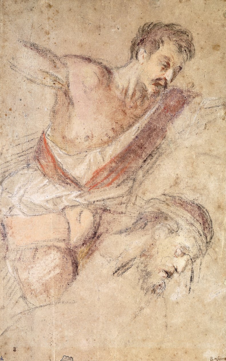 Studies voor een geseling: een man die geselt en het hoofd van Christus door Jacopo Bassano