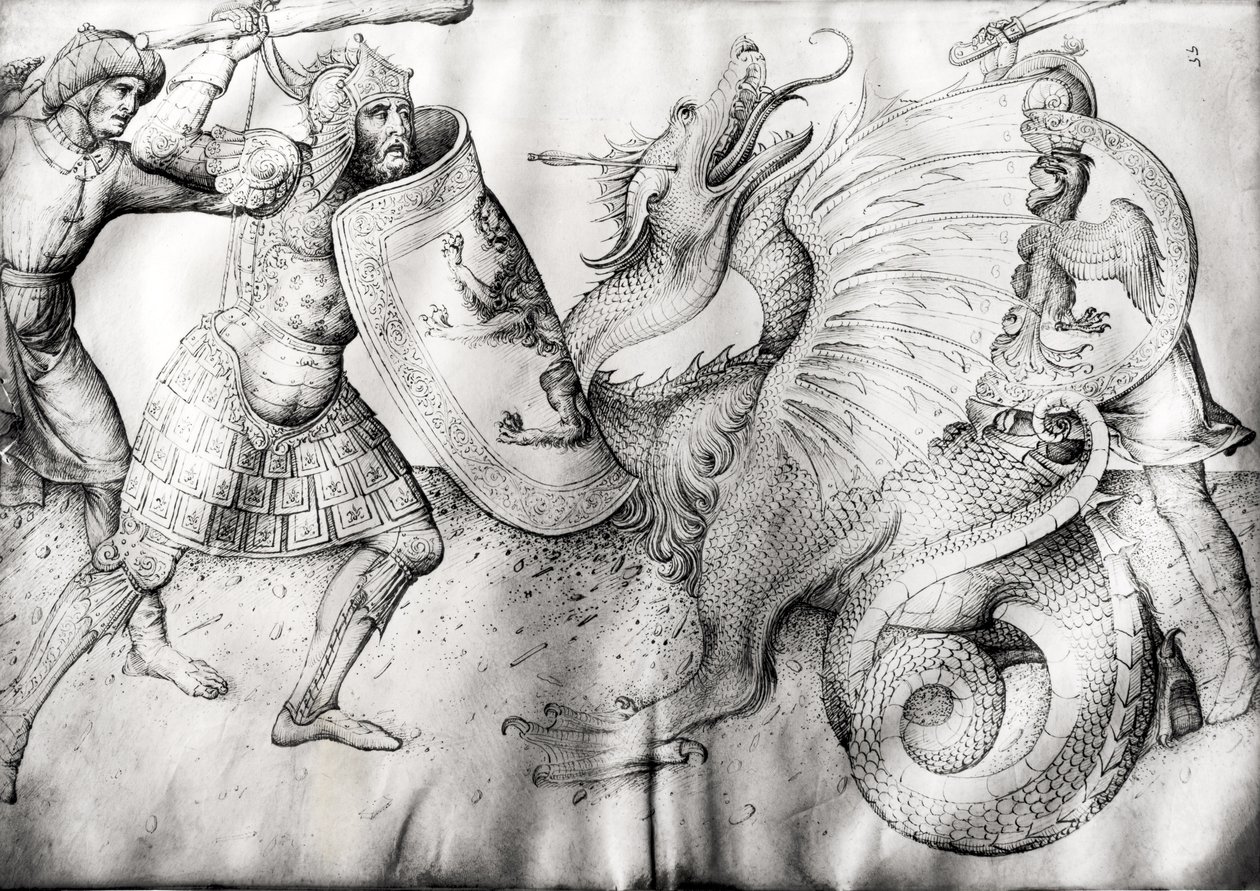 Strijd tussen krijgers en een draak, c.1450 door Jacopo Bellini
