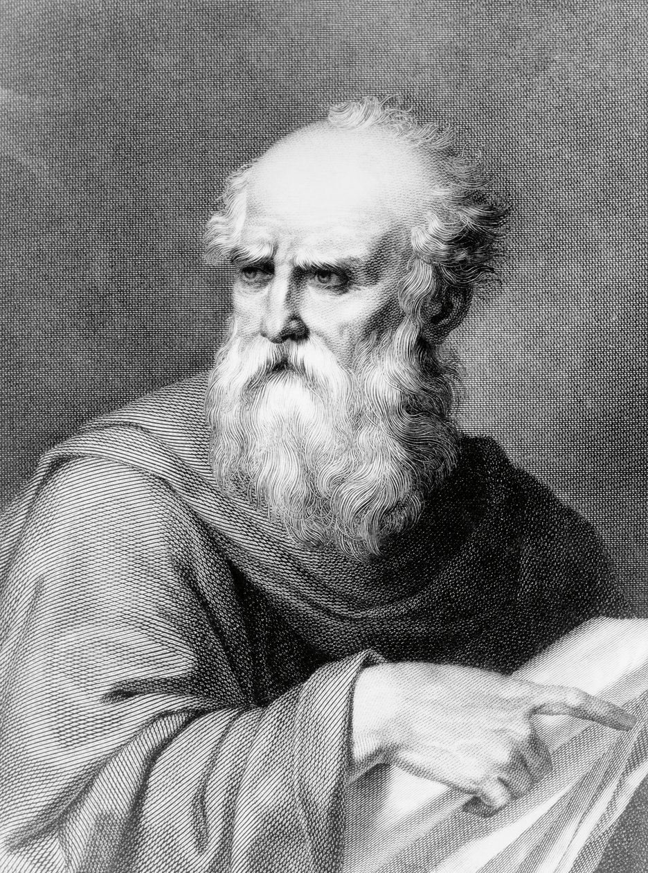 Portret van Marcus Vitruvius Pollio bekend als Vitruvius (1e eeuw v.Chr.), Romeins architect en schrijver, gravure door Jacopo Bernardi gebaseerd op een tekening van Vincenzo Ray door Jacopo Bernardi