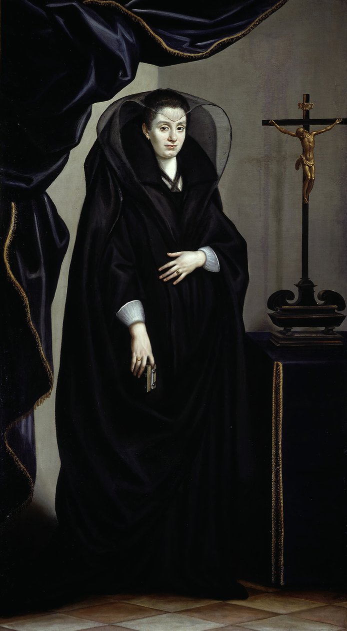 Portret van een edelvrouw in rouwkleding door Jacopo Chimenti