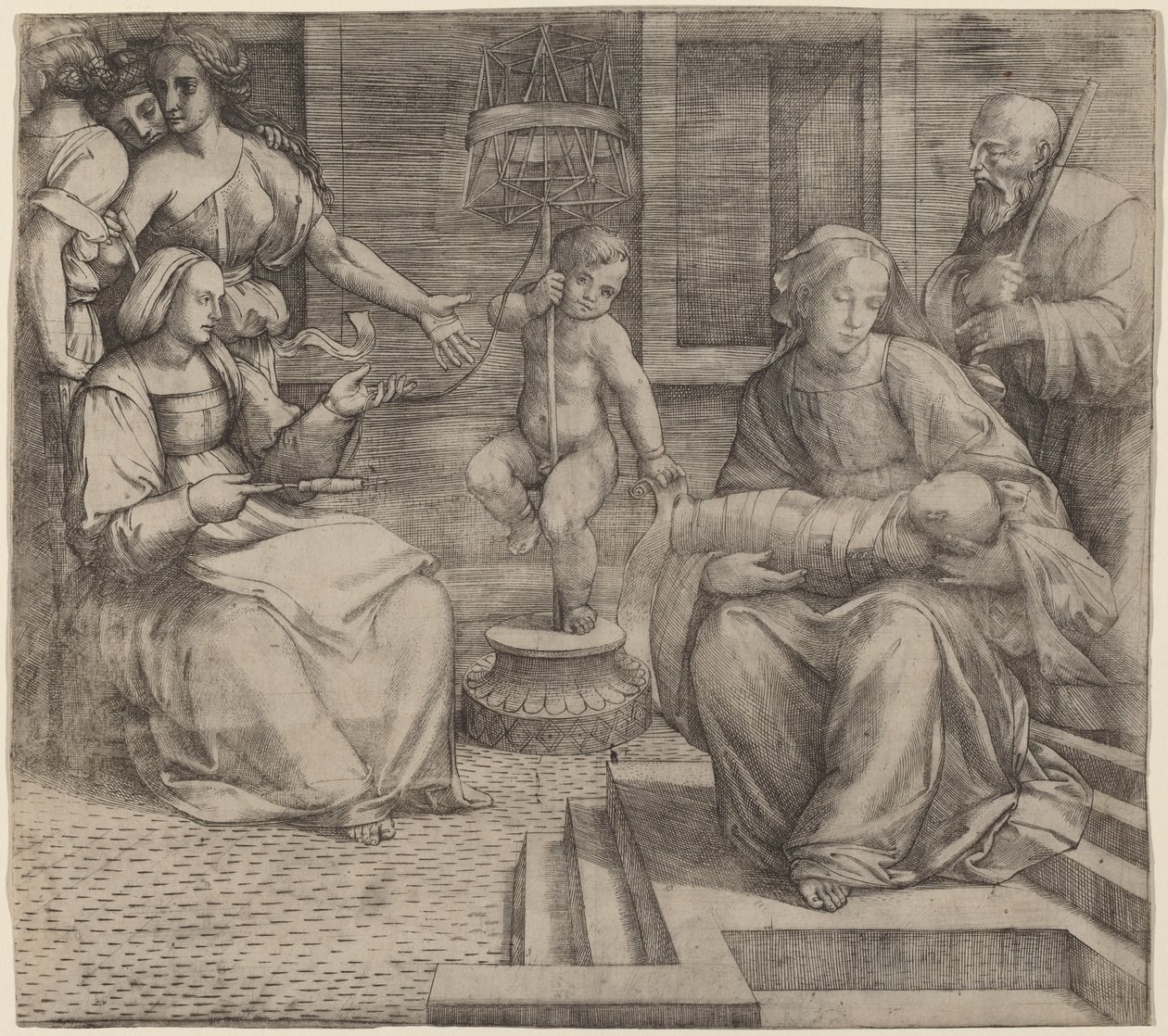 Heilige Familie met Sint-Elizabeth en de jonge Sint-Jan de Doper door Jacopo Francia