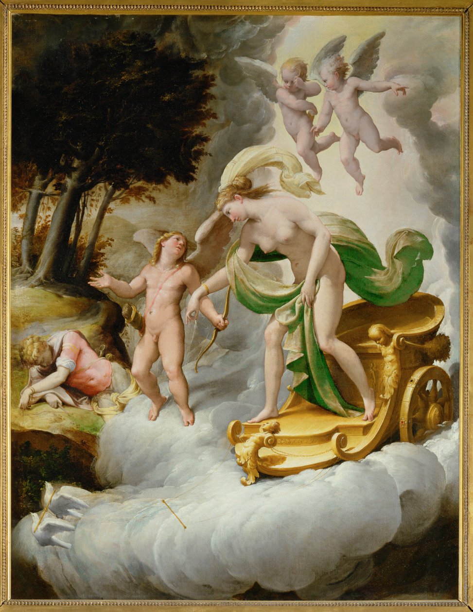 Venus geleid door Amor naar de dode Adonis ... door Jacopo Ianguidi (1544-c.1573) Bertoia