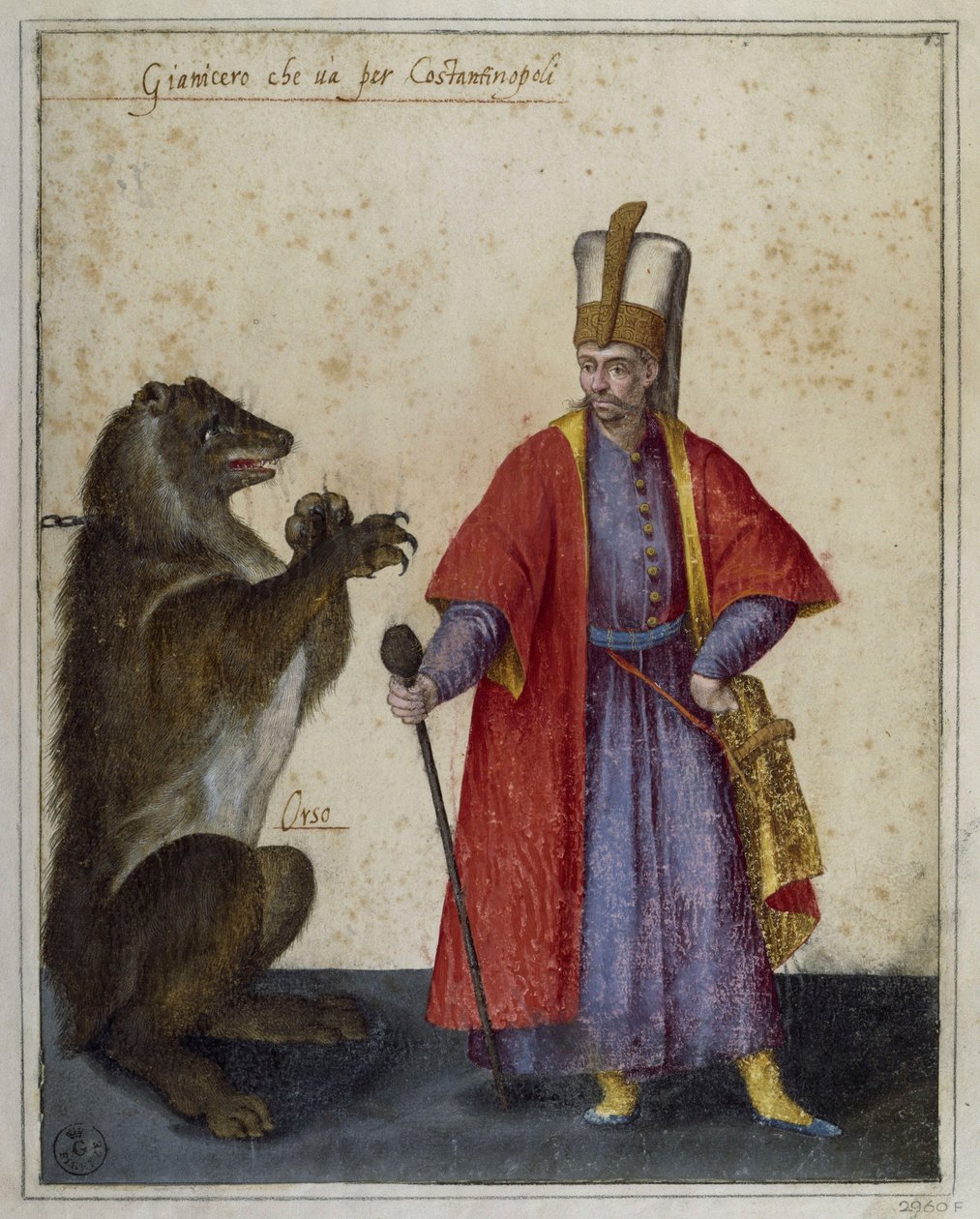 Janissery en beer, tekening door Jacopo Ligozzi (1547-1626) door Jacopo Ligozzi