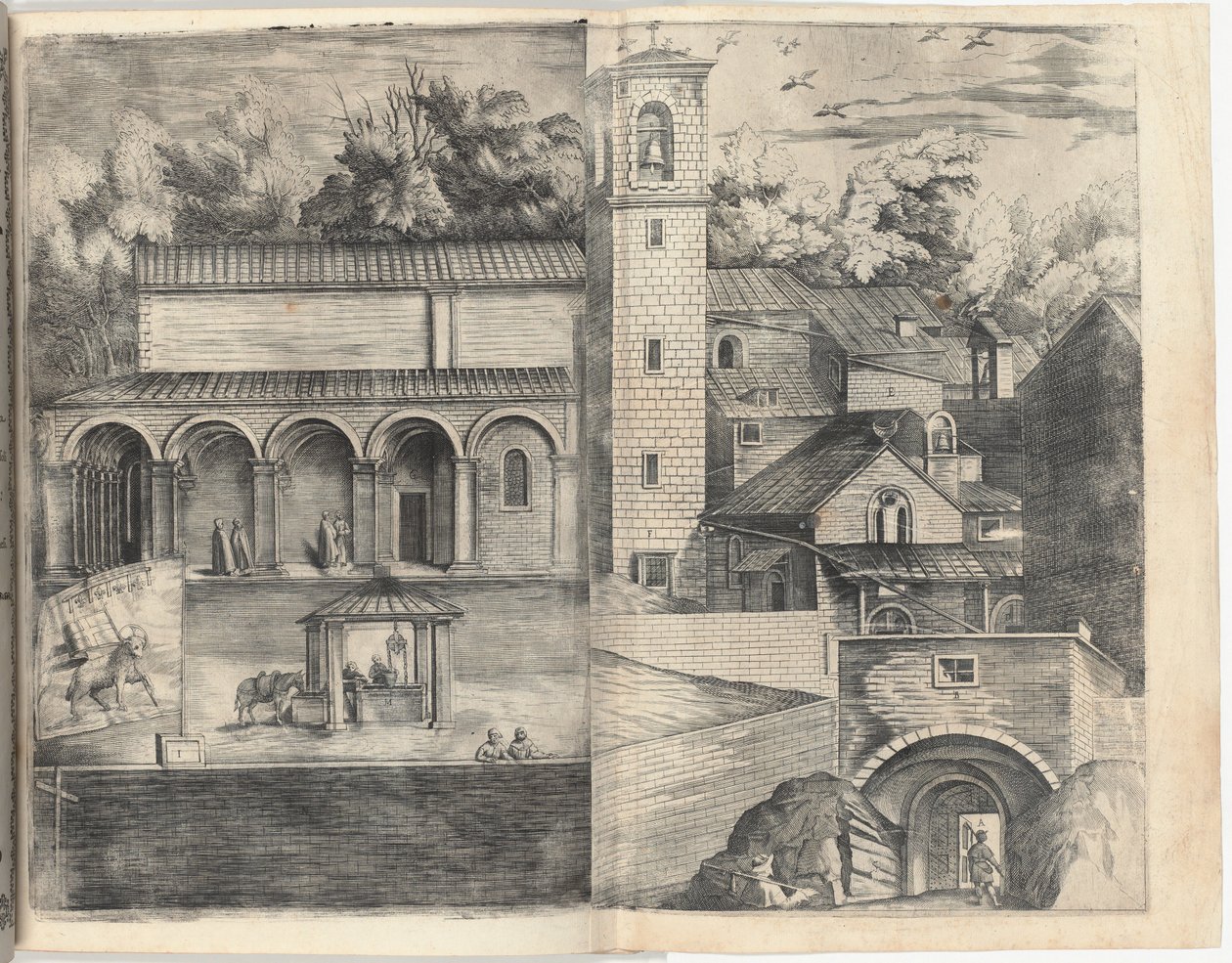 Uitzicht op het Kwadrant: de Hoofdingang, het Plein, de Kerk en de Loggia van het Klooster van de Monte della Vernia door Jacopo Ligozzi