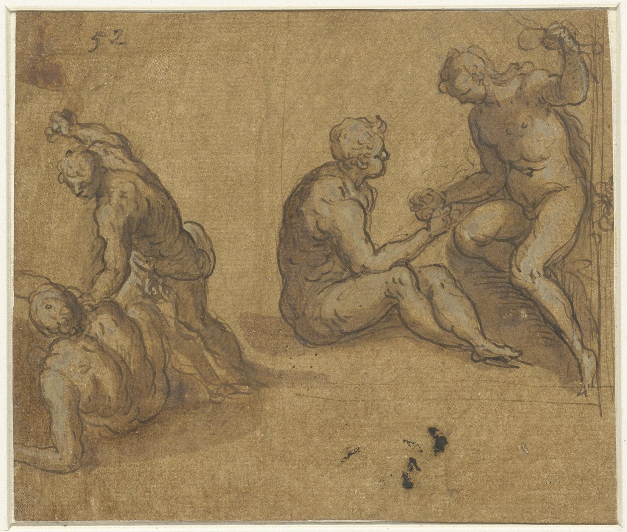 Adam en Eva onder de boom en Cain die Abel doodt door Jacopo Palma (il Giovane)