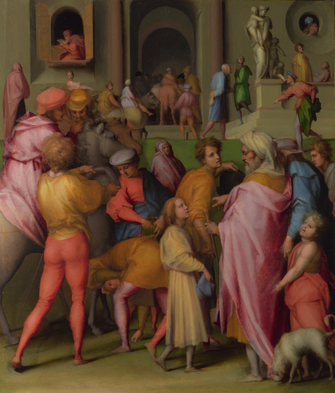 Jozef verkocht aan Potifar uit Scènes uit het Verhaal van Jozef, ca. 1515 door Jacopo Pontormo