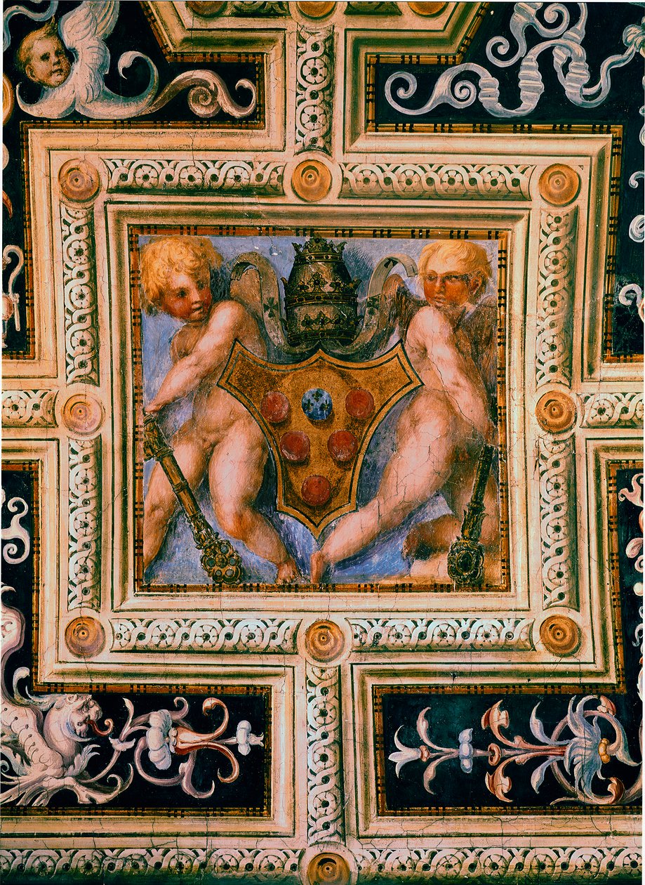 Putti en wapenschild van Paus Leo X. Fresco door Jacopo Carrucci, bekend als il Pontormo door Jacopo Pontormo