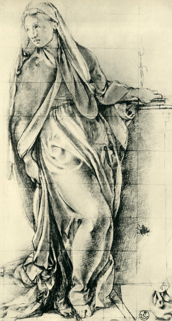 Schets van de Maagd Maria voor een Annunciatie door Jacopo Pontormo