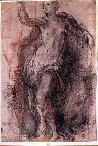 Studie van een vrouwelijke figuur met losse draperie door Jacopo Pontormo