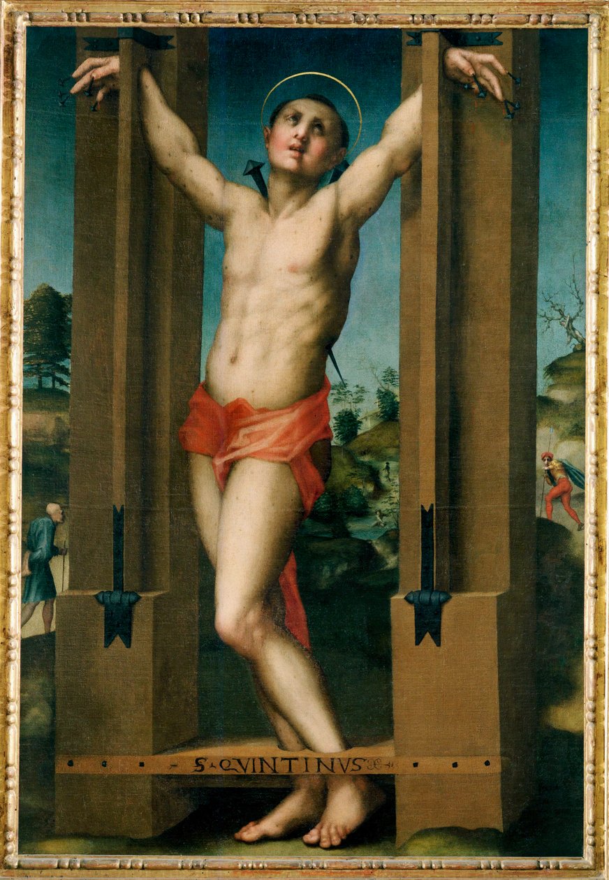 Het martelaarschap van de heilige Quentin (schilderij op doek) door Jacopo Pontormo