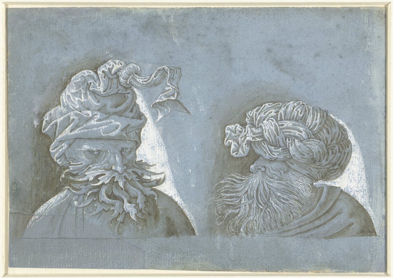 Twee hoofden van mannen met hoofddeksels (Hoofden van mannen met uitheemse hoofddeksels) door Jacopo Ripanda (attributed to)