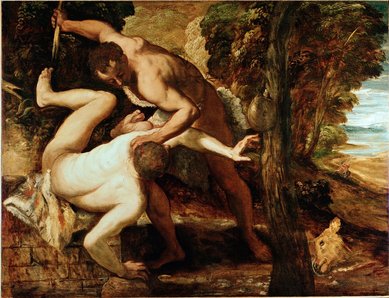Kaïn doodt Abel Schilderij door Jacopo Robusti, genaamd il Tintoretto (Tintoret) (1518-1594) 1550-1553 Sun. 149x196 cm Gallerij van de Accademia, Venetië door Jacopo Robusti Tintoretto