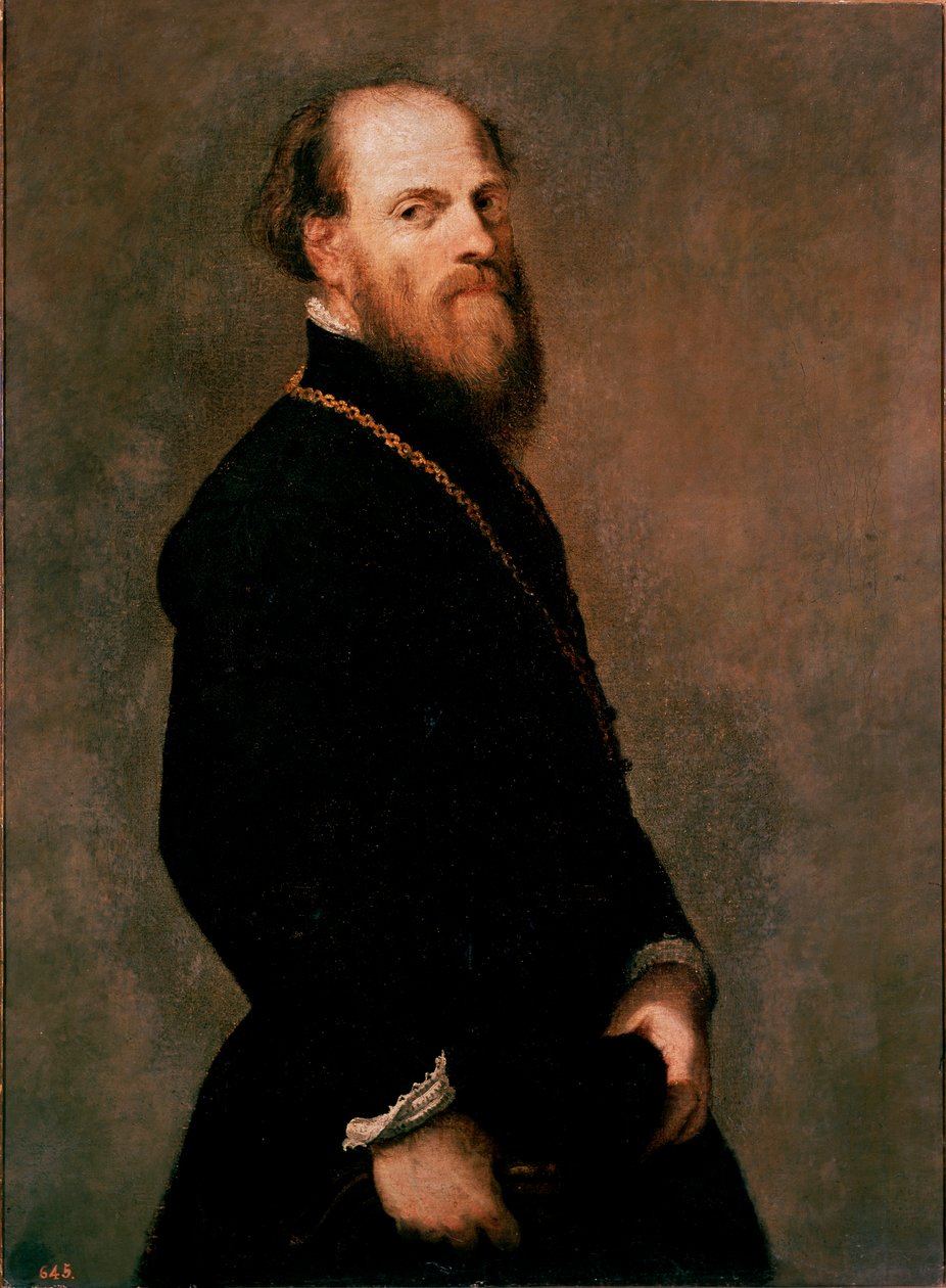 Portret van een heer in de gouden ketting Schilderij door Jacopo Robusti genaamd Tintoretto door Jacopo Robusti Tintoretto