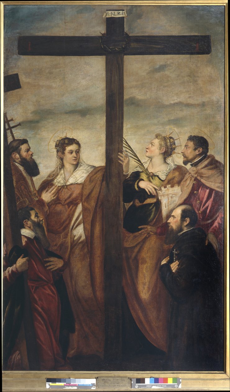 Heiligen Helena, Barbara, Andreas, Macarius, een andere heilige en een toegewijde aanbidden het Kruis, c.1560 door Jacopo Robusti Tintoretto