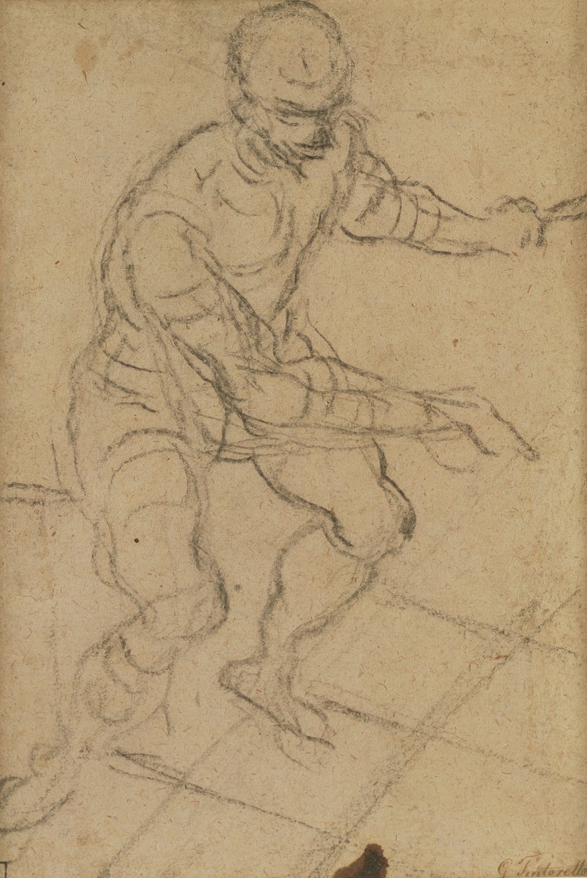 Zittende man van bovenaf gezien (recto) door Jacopo Robusti Tintoretto