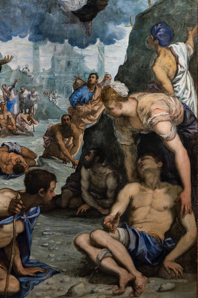 St. Augustinus geneest de lamme (detail) door Jacopo Robusti Tintoretto