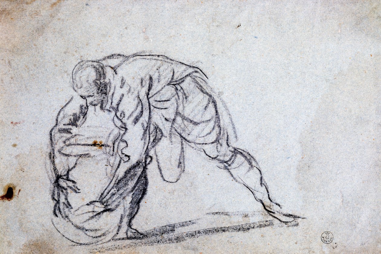 Studie voor gebogen mannelijke figuur door Jacopo Robusti Tintoretto