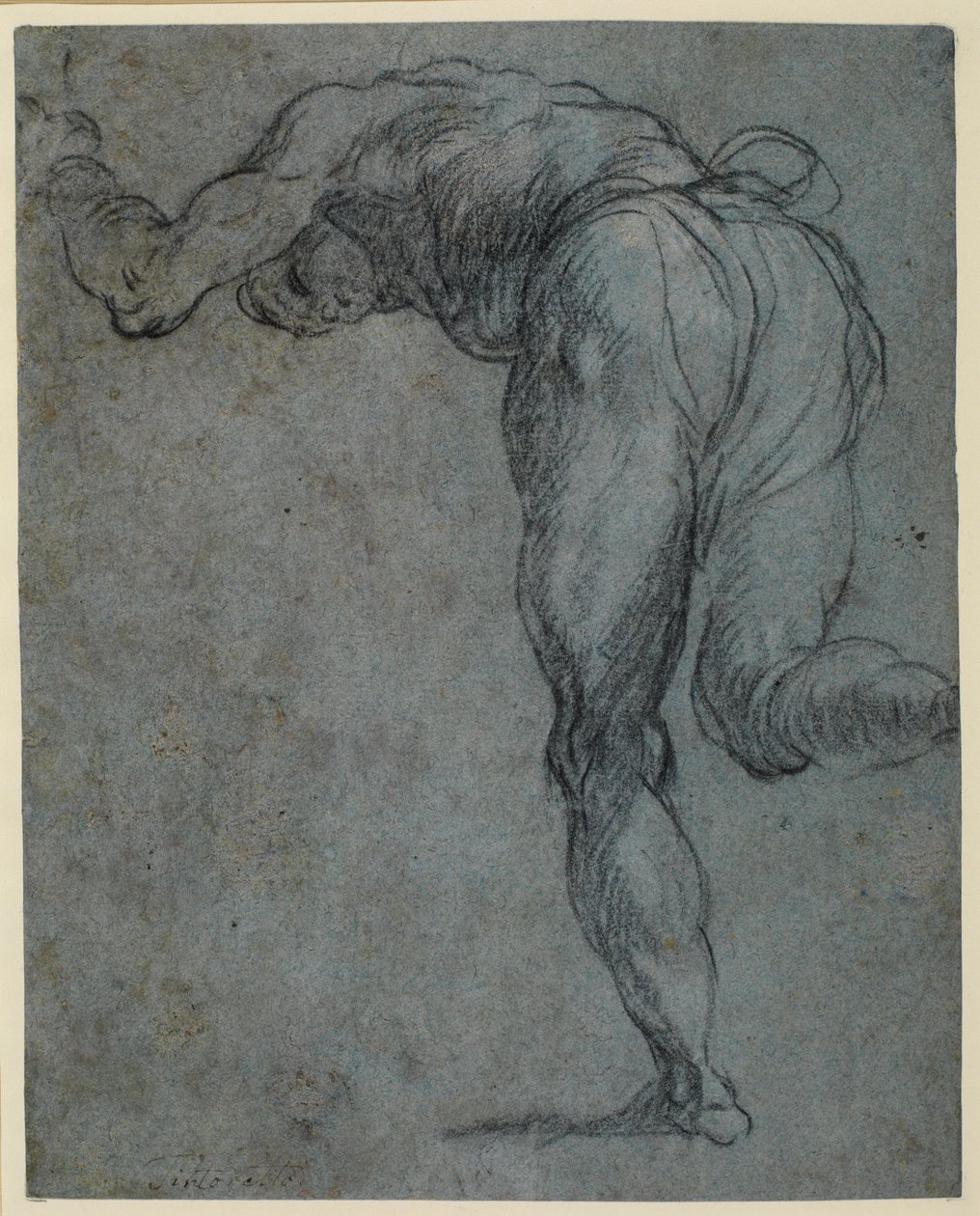Studie van een voorovergebogen mannelijke figuur, 1575-ca. 1585 door Jacopo Robusti Tintoretto