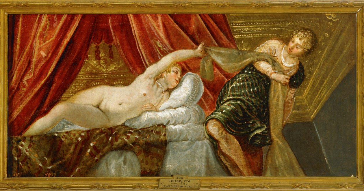 De kuisheid van Jozef - Jozef en Potifars vrouw ... (schilderij op doek) door Jacopo Robusti Tintoretto