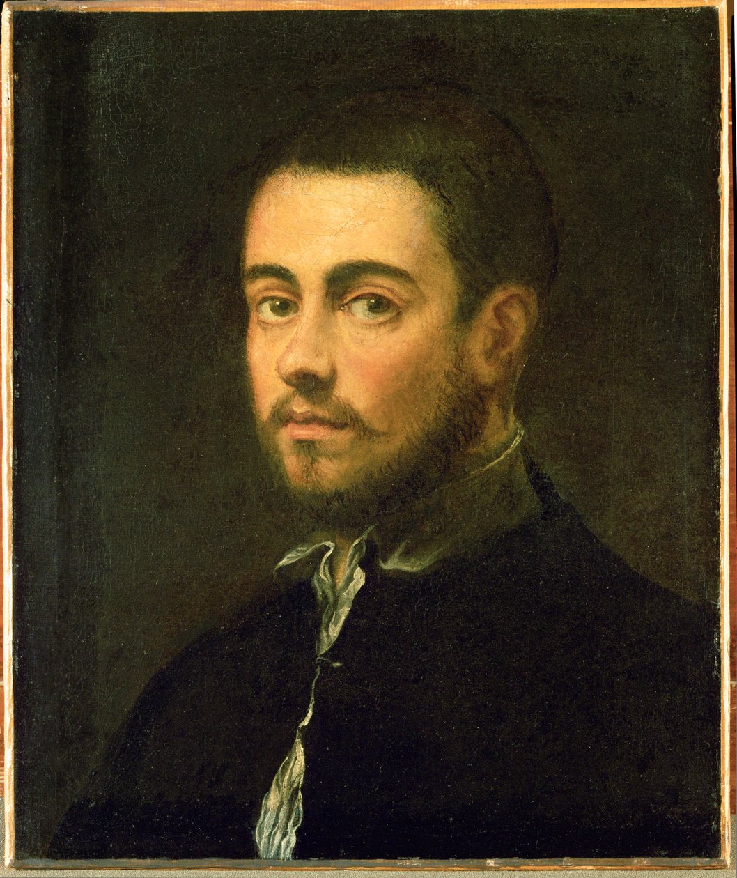 Jonge man met baard ... (olieverf op doek) door Jacopo Robusti Tintoretto