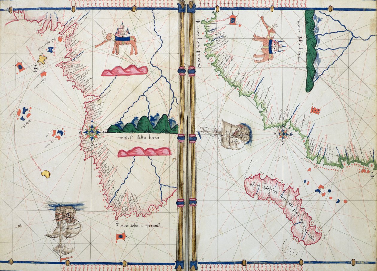 Ms Ital 550.0.3.15 fol.4v-5r Kaart van Afrika en de Kaap de Goede Hoop, uit de 