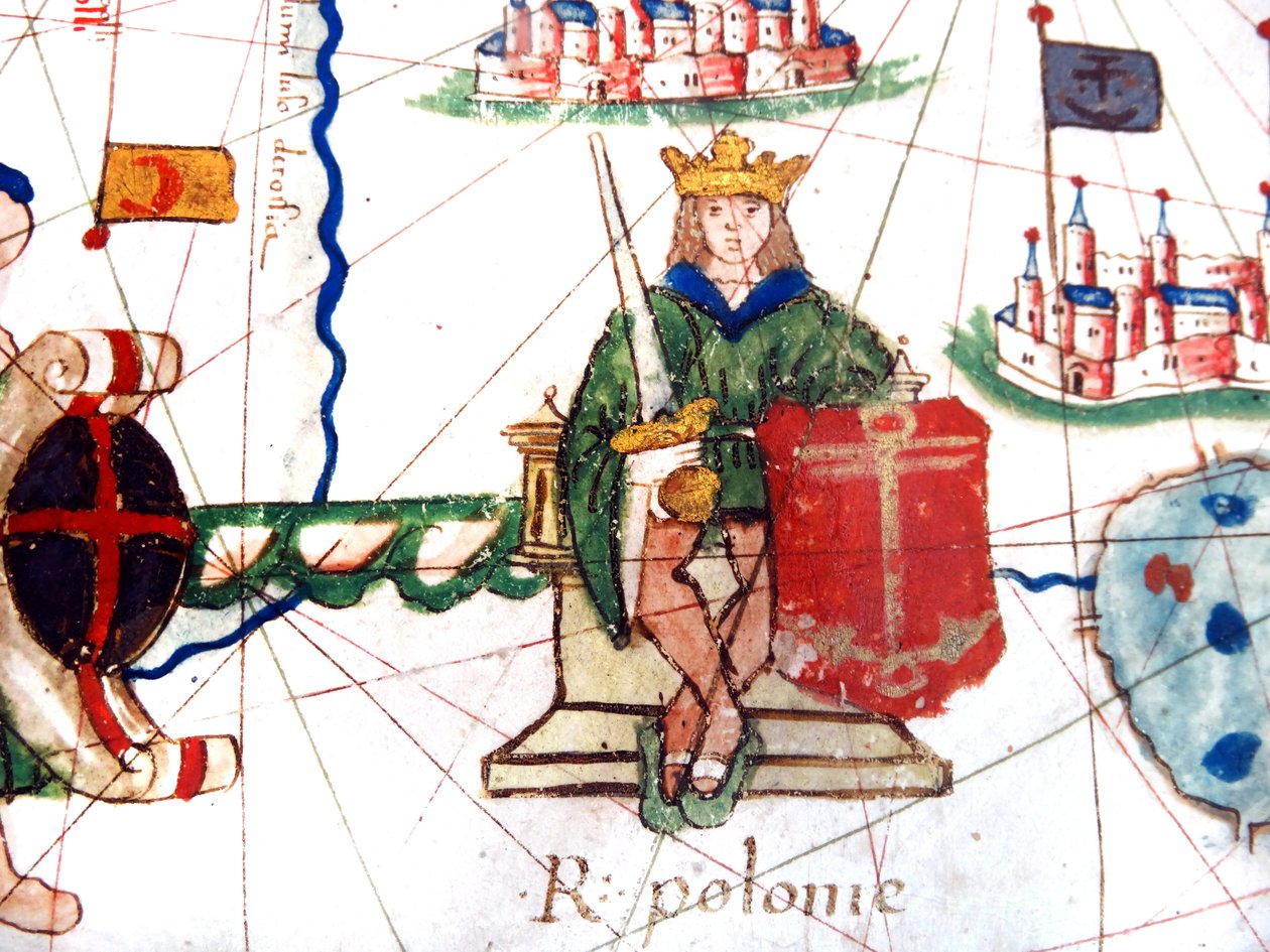 (detail) van de koning van Polen van een Renaissance kaart van Europa, Jacopo Russo (naar), 1528 door Jacopo Russo
