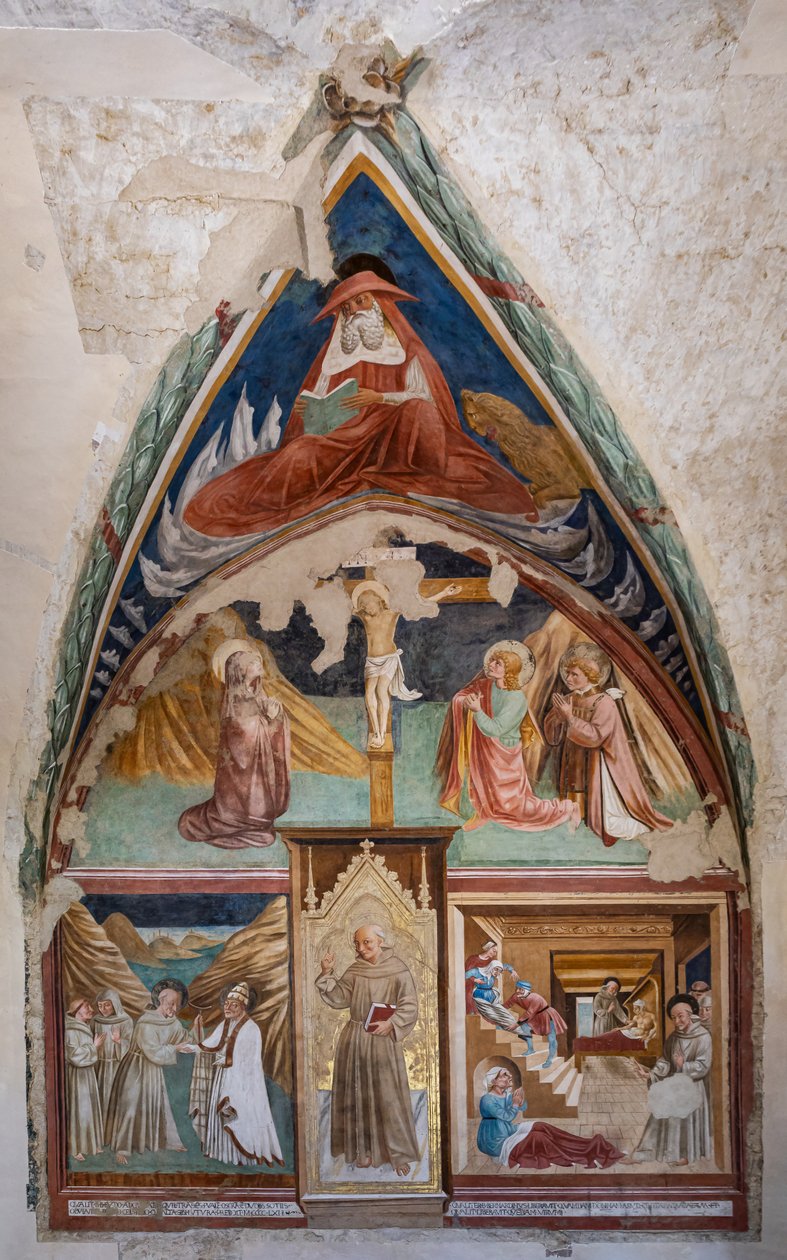 Verhalen van S. Bernardino en Heiligen, Kerk van St. Franciscus, Kapel van St. Bernardino van Siena door Jacopo Vincioli