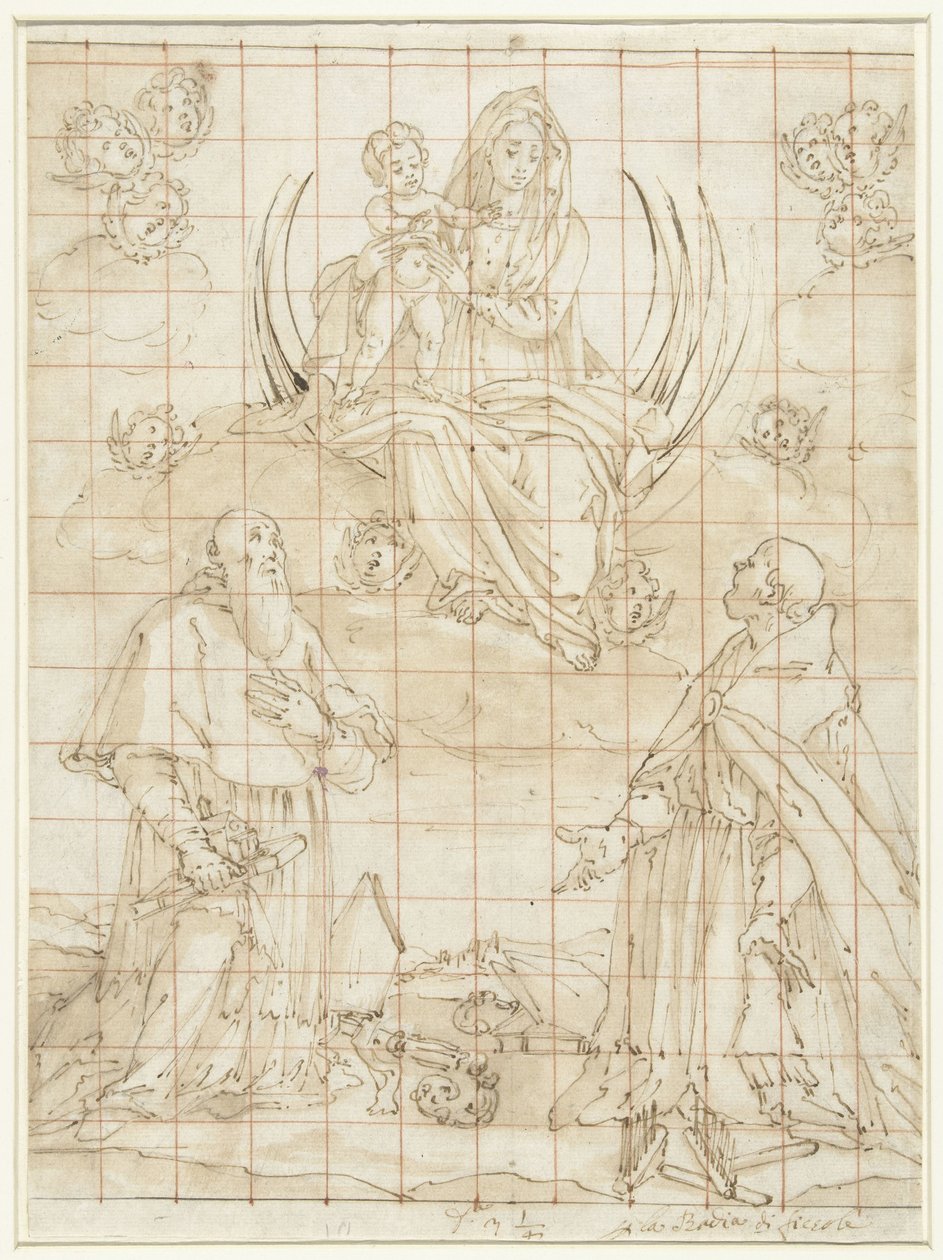 Madonna vereerd door twee heiligen door Jacopo da Empoli (circle of)