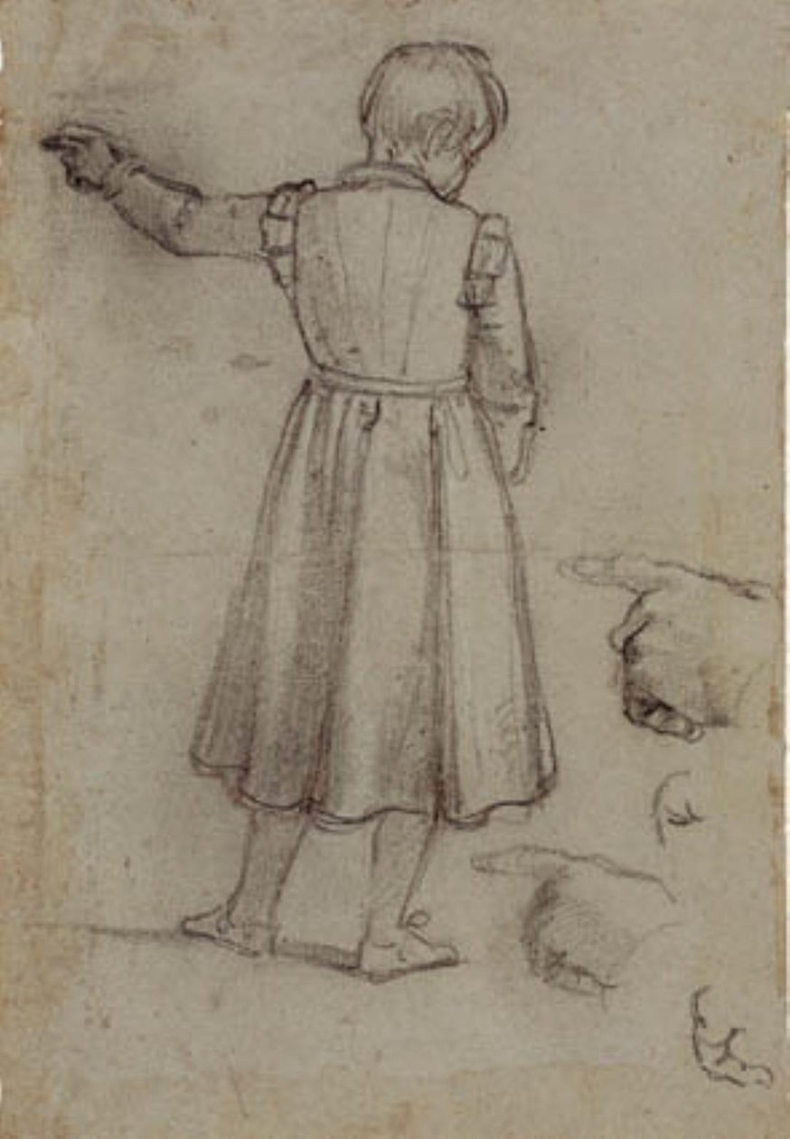 Staande jongen van achteren gezien wijzend naar links, en vier studies voor zijn linkerhand door Jacopo da Empoli