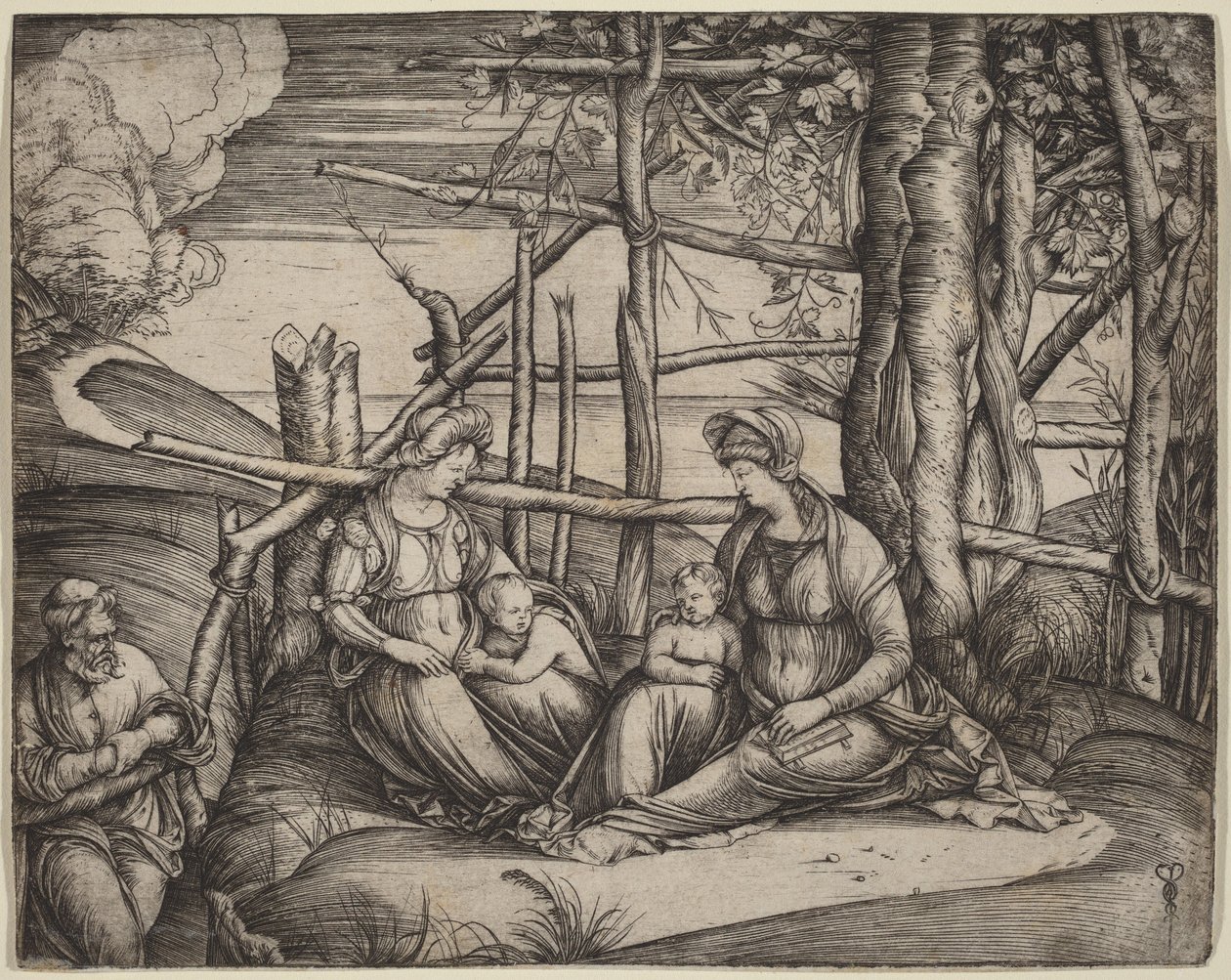 De Heilige Familie met de heilige Elisabeth en de kleine Johannes de Doper door Jacopo de