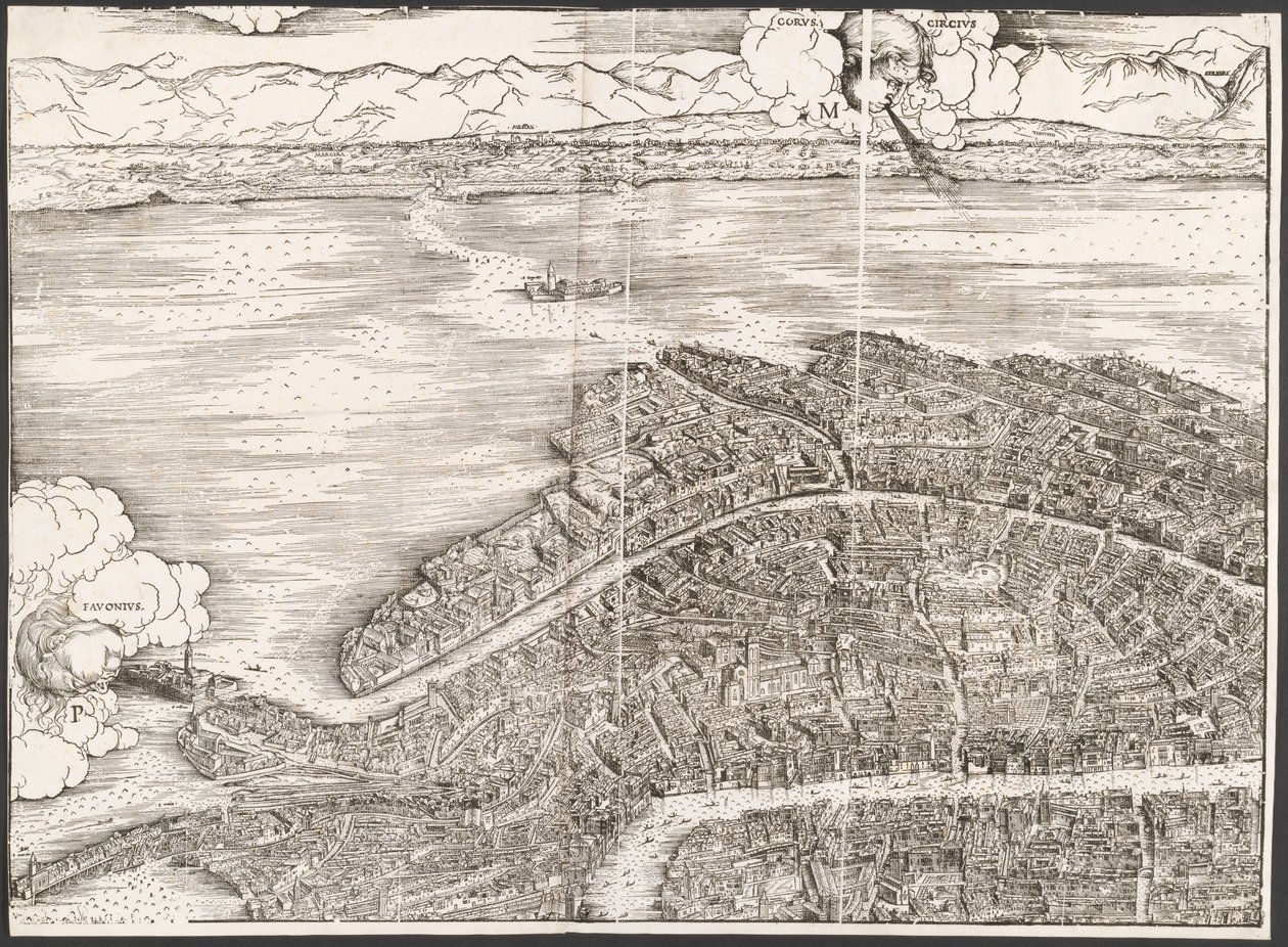 Uitzicht op Venetië [linkerbovenblok], 1500 door Jacopo de Barbari