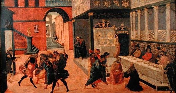 Dood van koningin Vasti, na 1490 door Jacopo del Sellaio