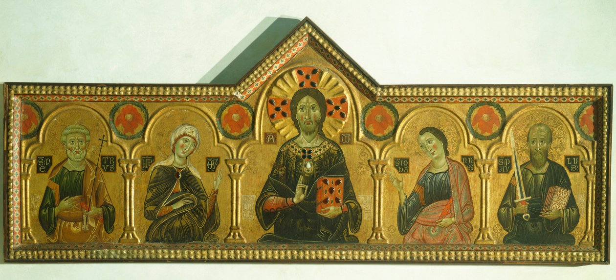 De Verlosser met de Madonna en drie Heiligen (detail) door Jacopo di Meliore