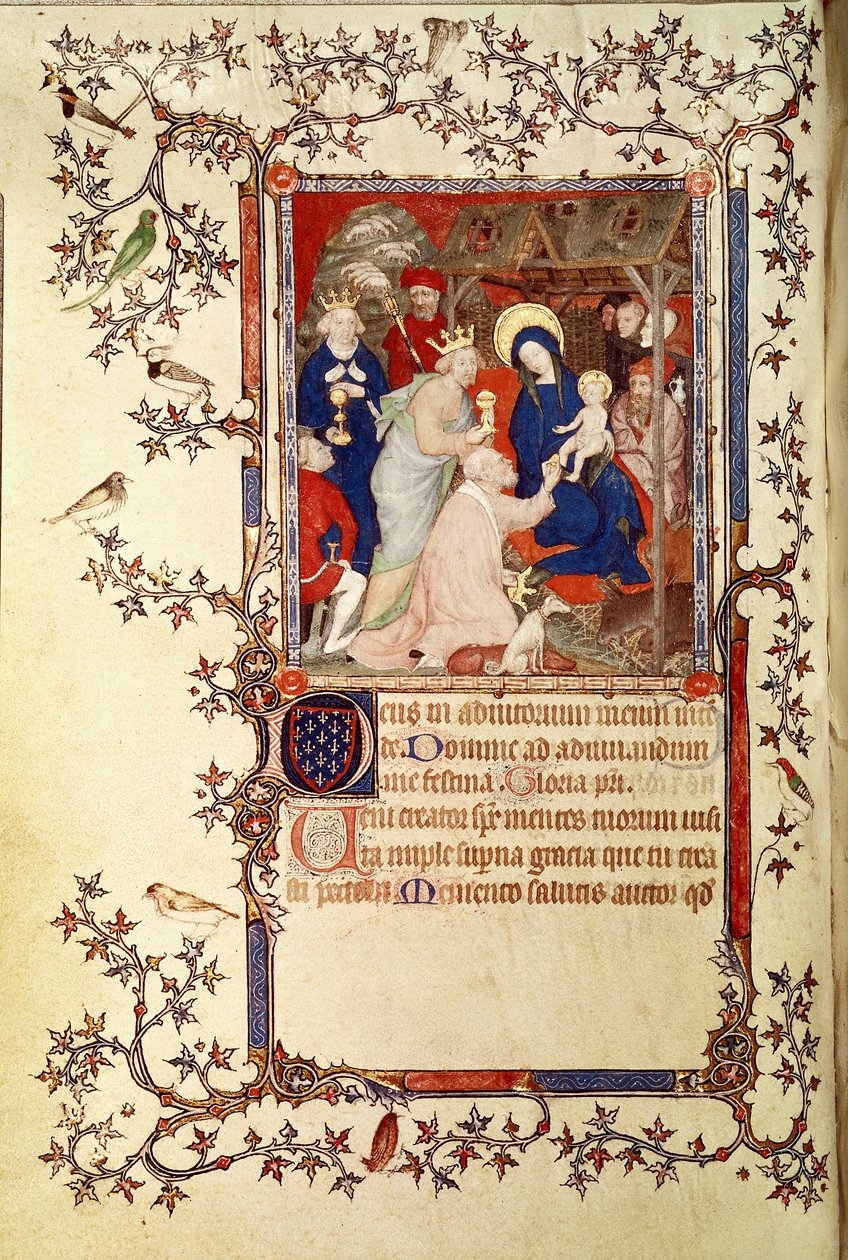 Lat 18014 f.42v De Aanbidding der Wijzen, uit Les Petites Heures de Duc de Berry, ca. 1385-90 door Jacquemart de Hesdin