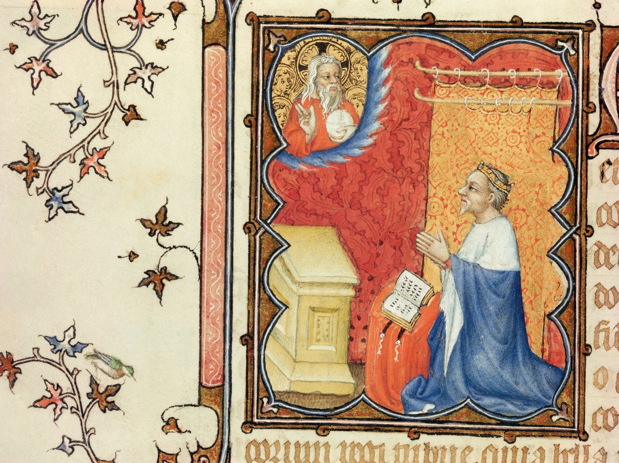 Ms Lat 18014 Jean de France (1340-1416) Hertog van Berry die bidt voor de Eeuwige Vader, uit Les Petites Heures de Duc de Berry, ca. 1385-90 door Jacquemart de Hesdin