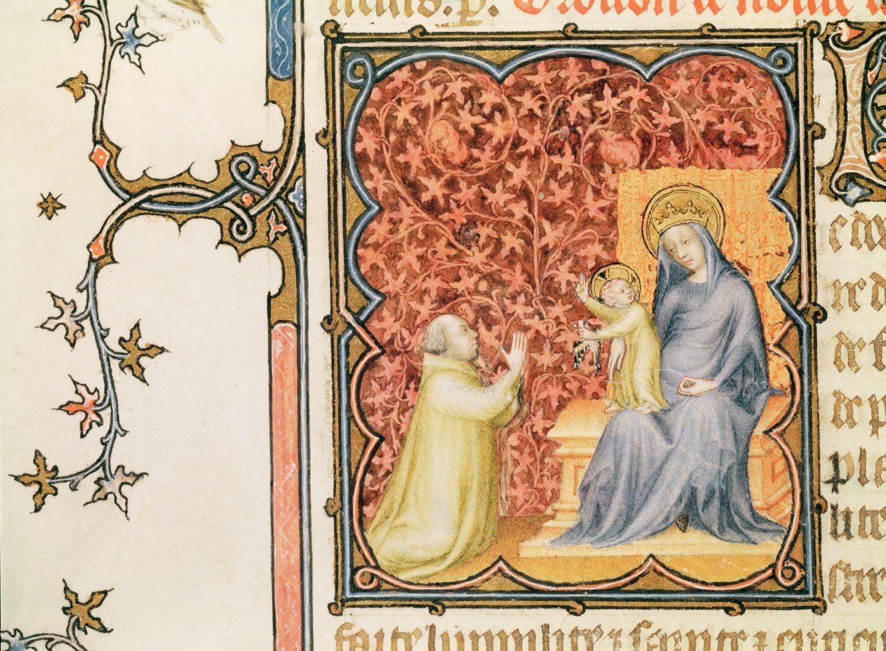 Jean de France (1340-1416) Hertog van Berry Biddend voor de Maagd en het Kind, uit Les Petites Heures de Duc de Berry, c.1385-90 door Jacquemart de Hesdin
