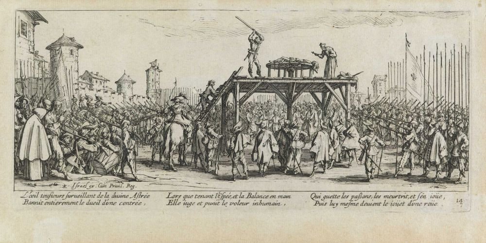 De marteling van het wiel Les miseres et les mal-heures de la guerre, pl. 14 door Jacques Callot