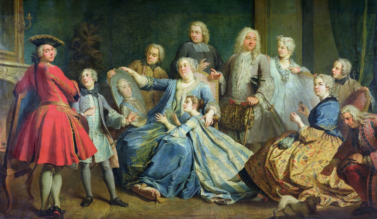 Madame Mercier (1683-1750) omringd door haar familie, 1731 door Jacques Dumont