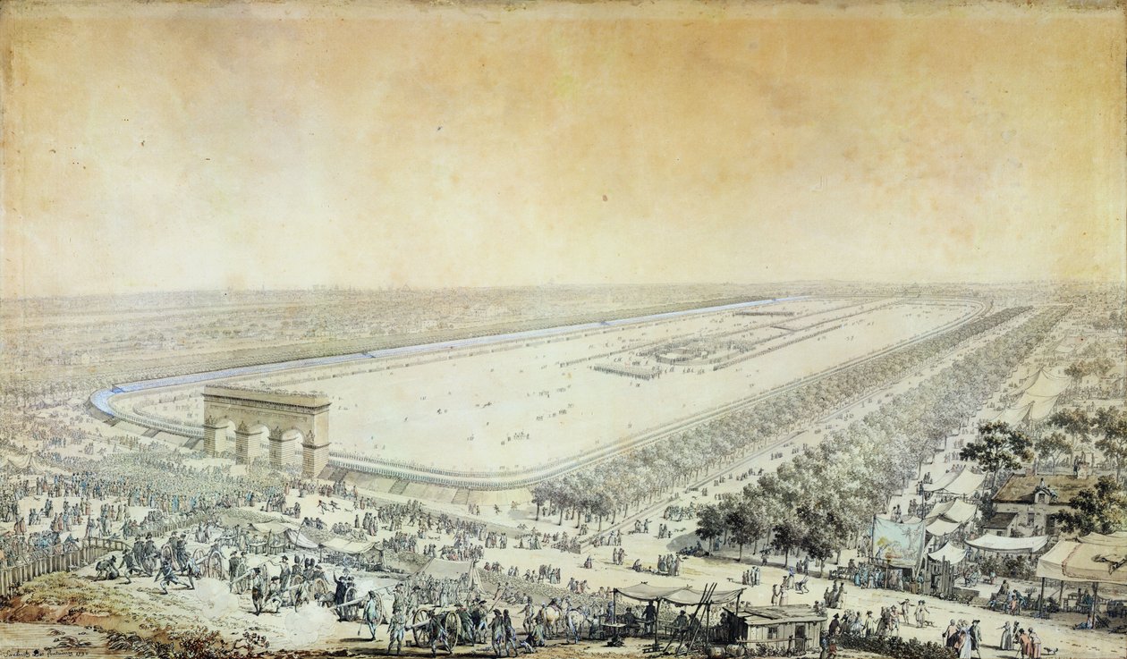 Algemeen overzicht van het Champ-de-Mars tijdens het Fête de la Fédération, 14 juli 1790 door Jacques Francois Joseph Swebach