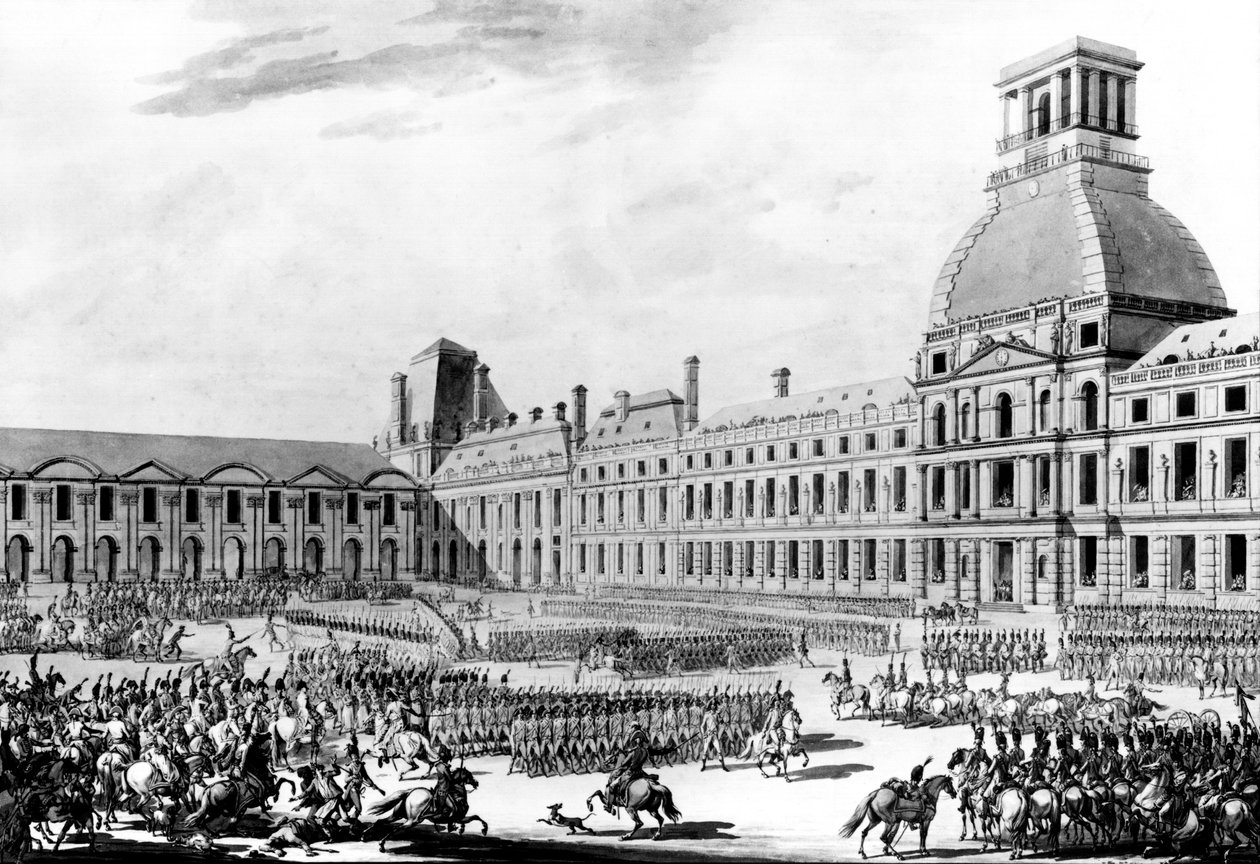 Napoleon Bonaparte als Eerste Consul, Inspecteert zijn Troepen bij de Tuilerieën door Jacques Francois Joseph Swebach