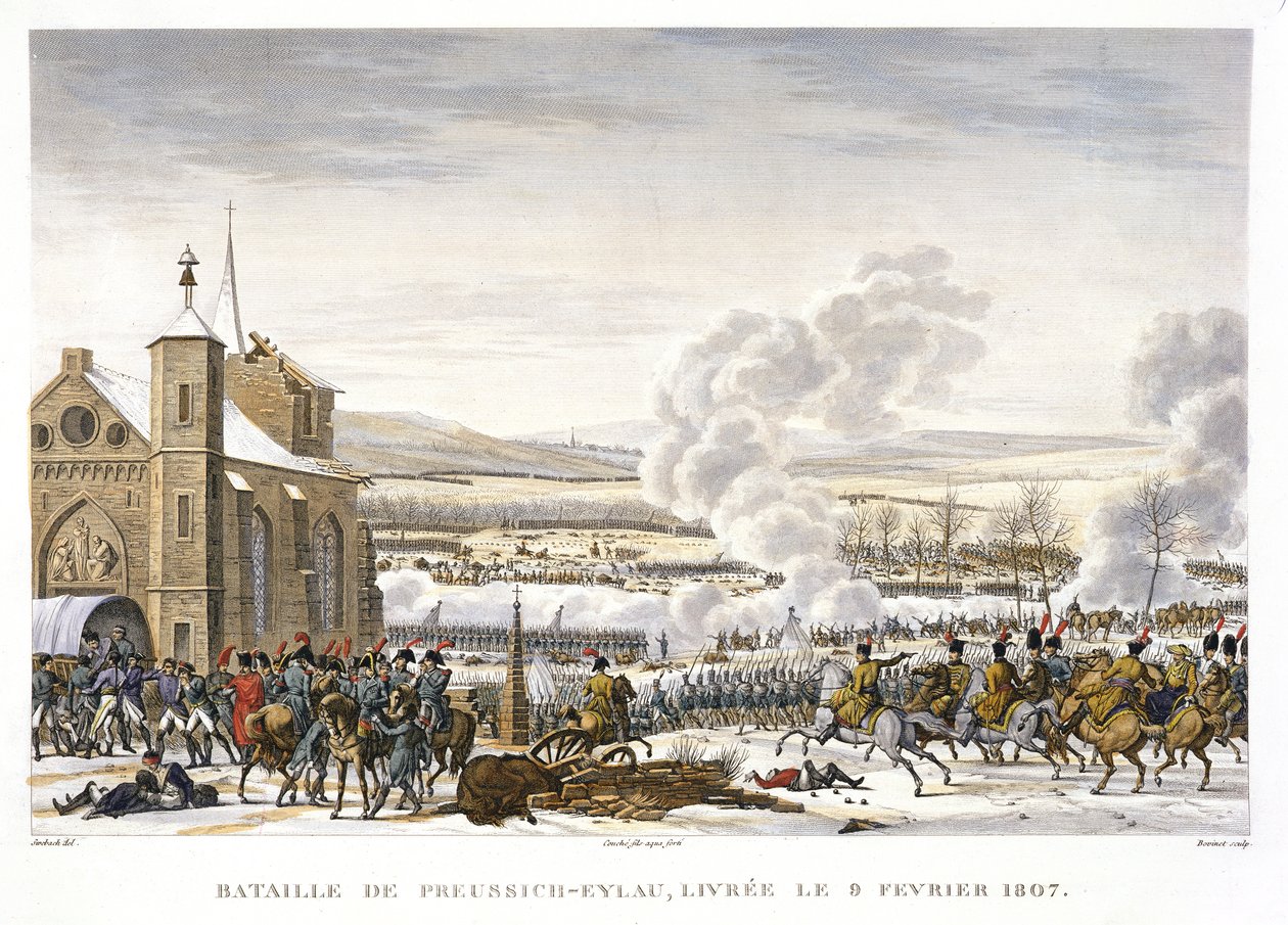 De Slag bij Preussisch-Eylau, 9 februari 1807, gegraveerd door Edme Bovinet door Jacques Francois Joseph Swebach