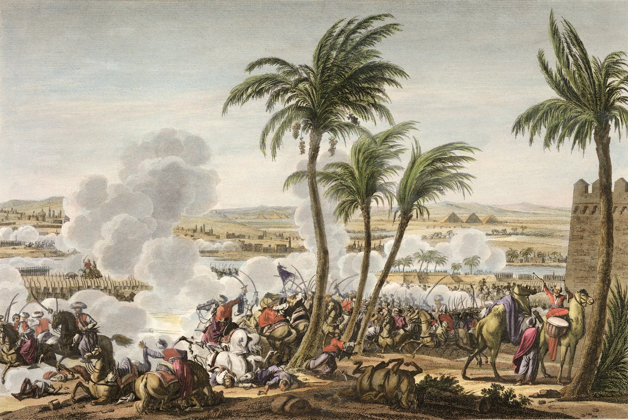 De Slag bij de Piramides, 3 Thermidor, Jaar 6 (21 juli 1798) gegraveerd door Louis Francois Couche door Jacques Francois Joseph Swebach