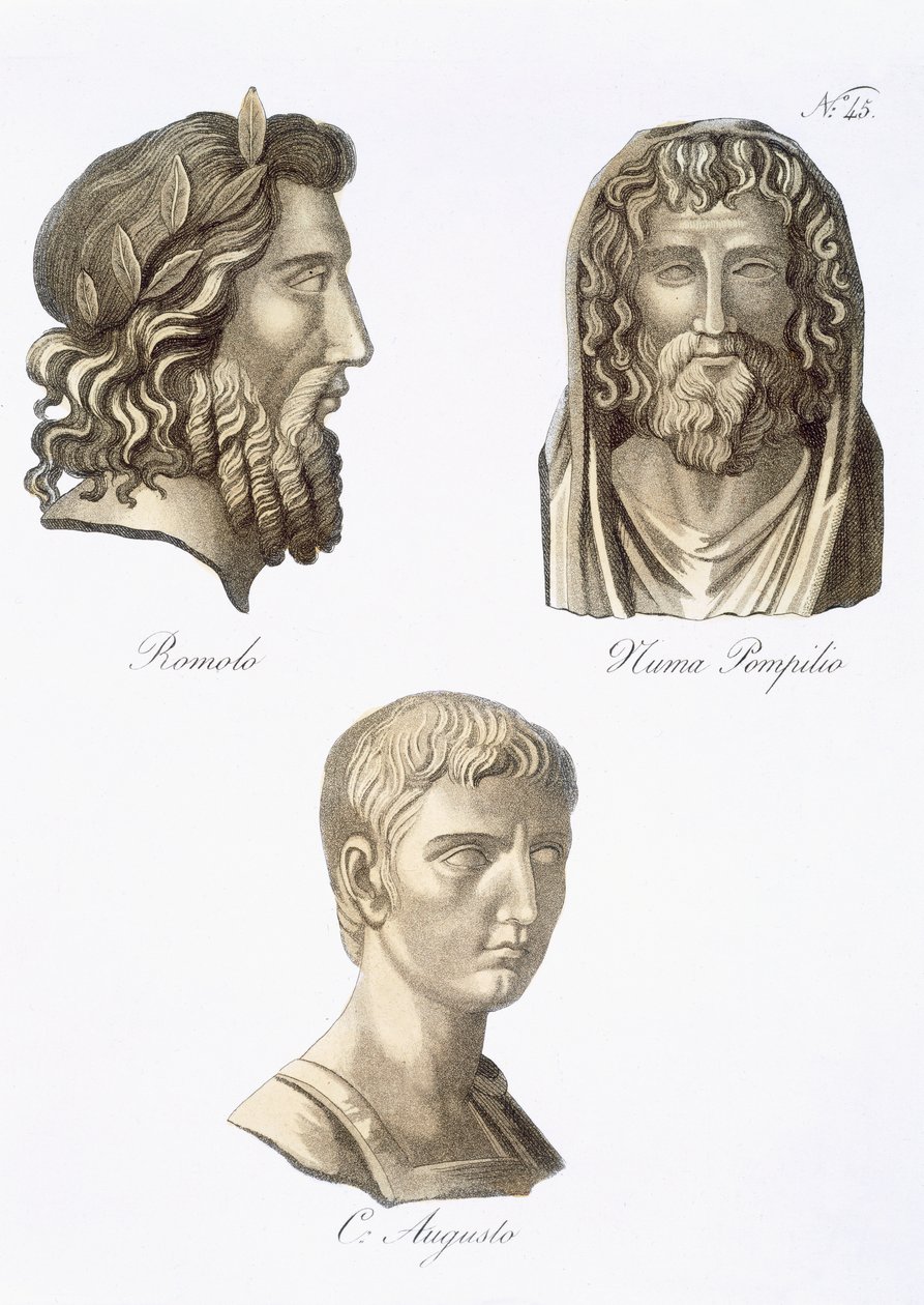 Romulus, Numa Pompilius en Augustus uit 