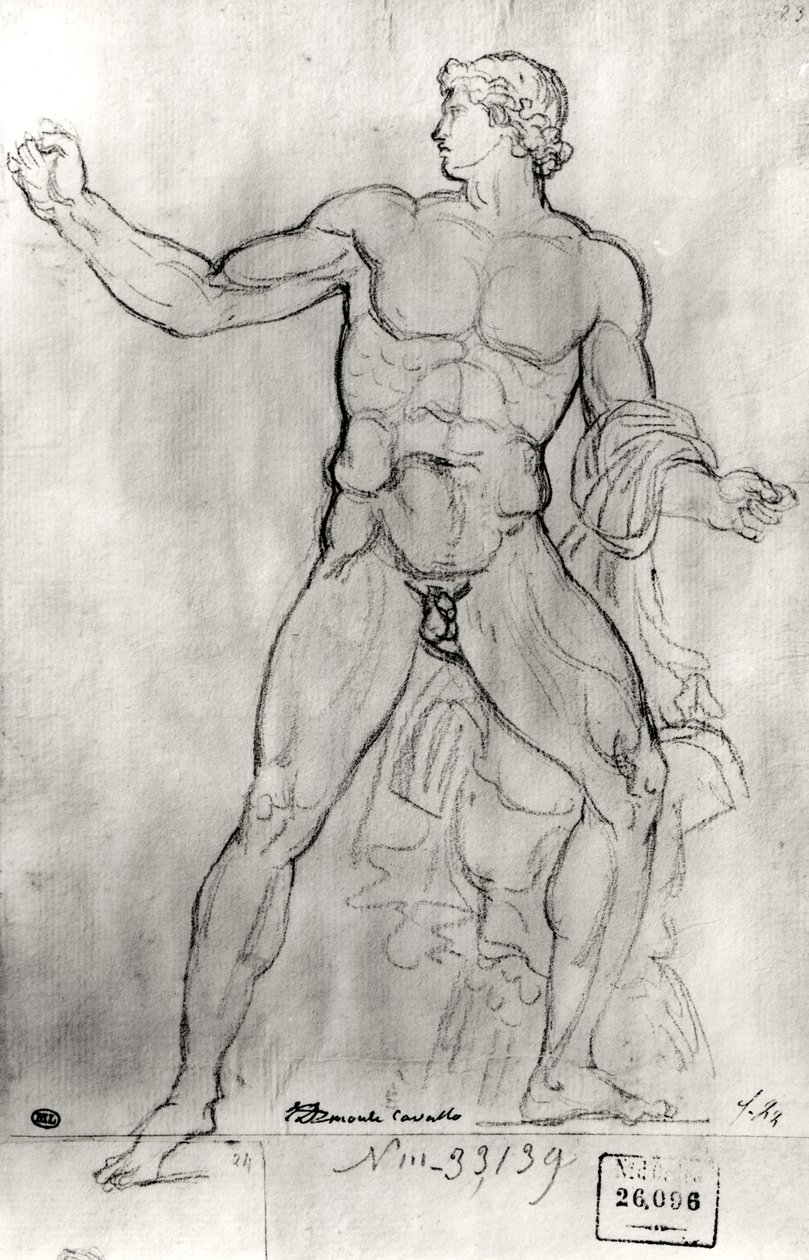 Colossus van Monte Cavallo (zwarte potlood op papier) door Jacques Louis David