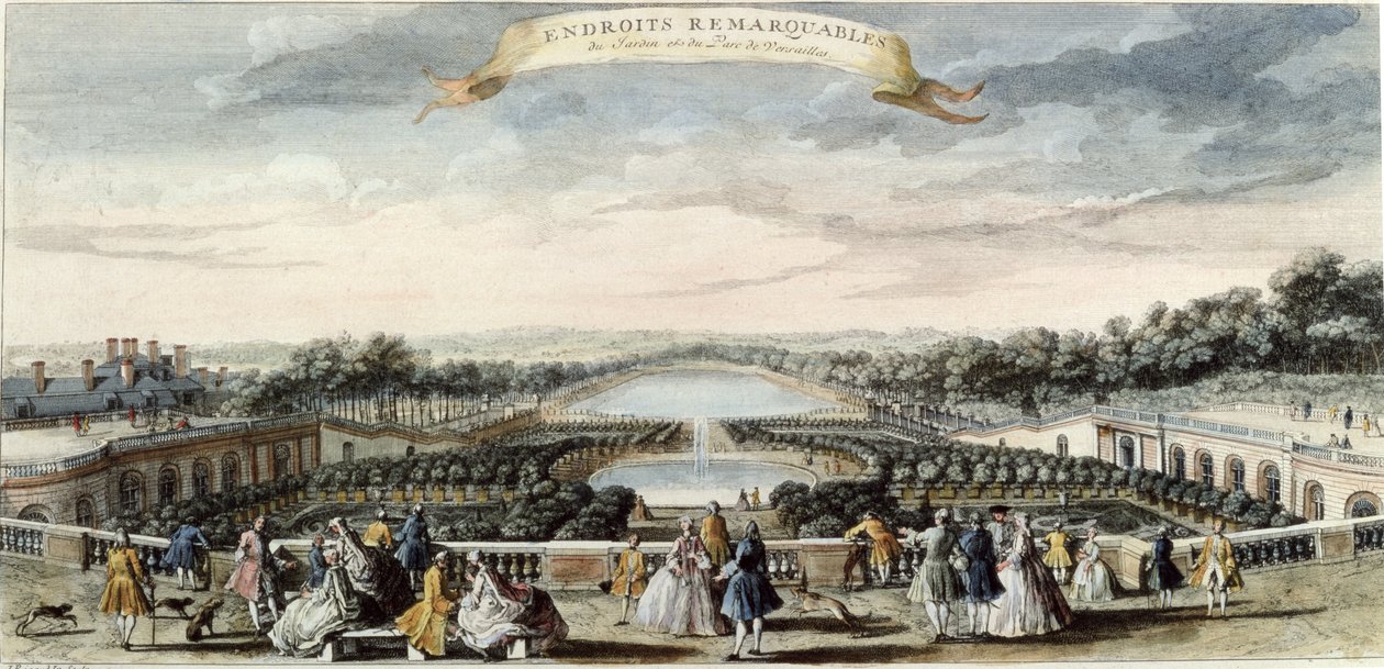 Uitzicht op de Orangerie en het Grote Kanaal in Versailles door Jacques Rigaud