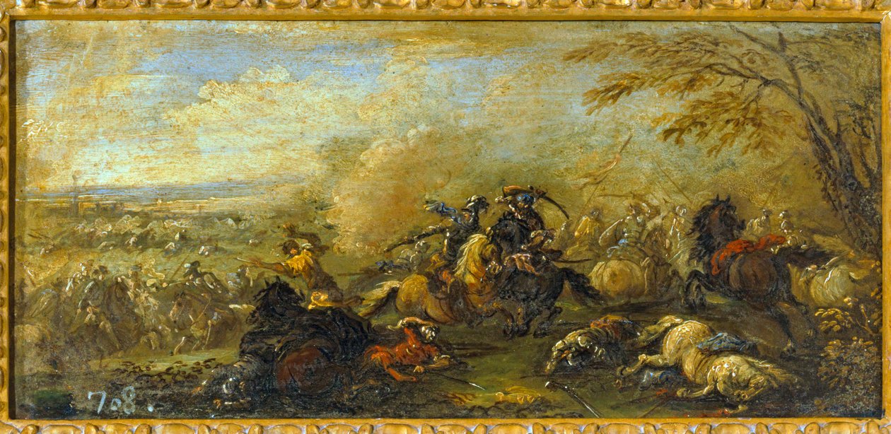 Een strijd tussen christenen en moslims ... (olieverf op doek) door Jacques (1621 76) Courtois