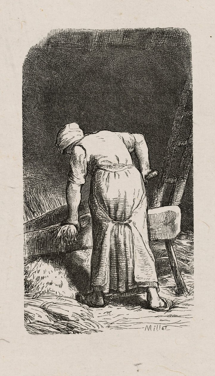 Vrouw die vlas verplettert door Jacques Adrien Lavieille
