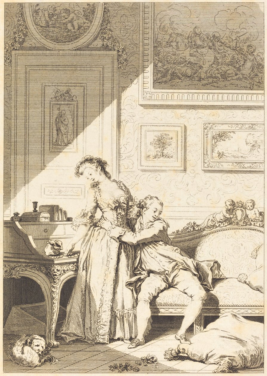 Een gierige vrouw en een galante oplichter door Jacques Aliamet and Antoine Jean Duclos after Jean Honoré Fragonard