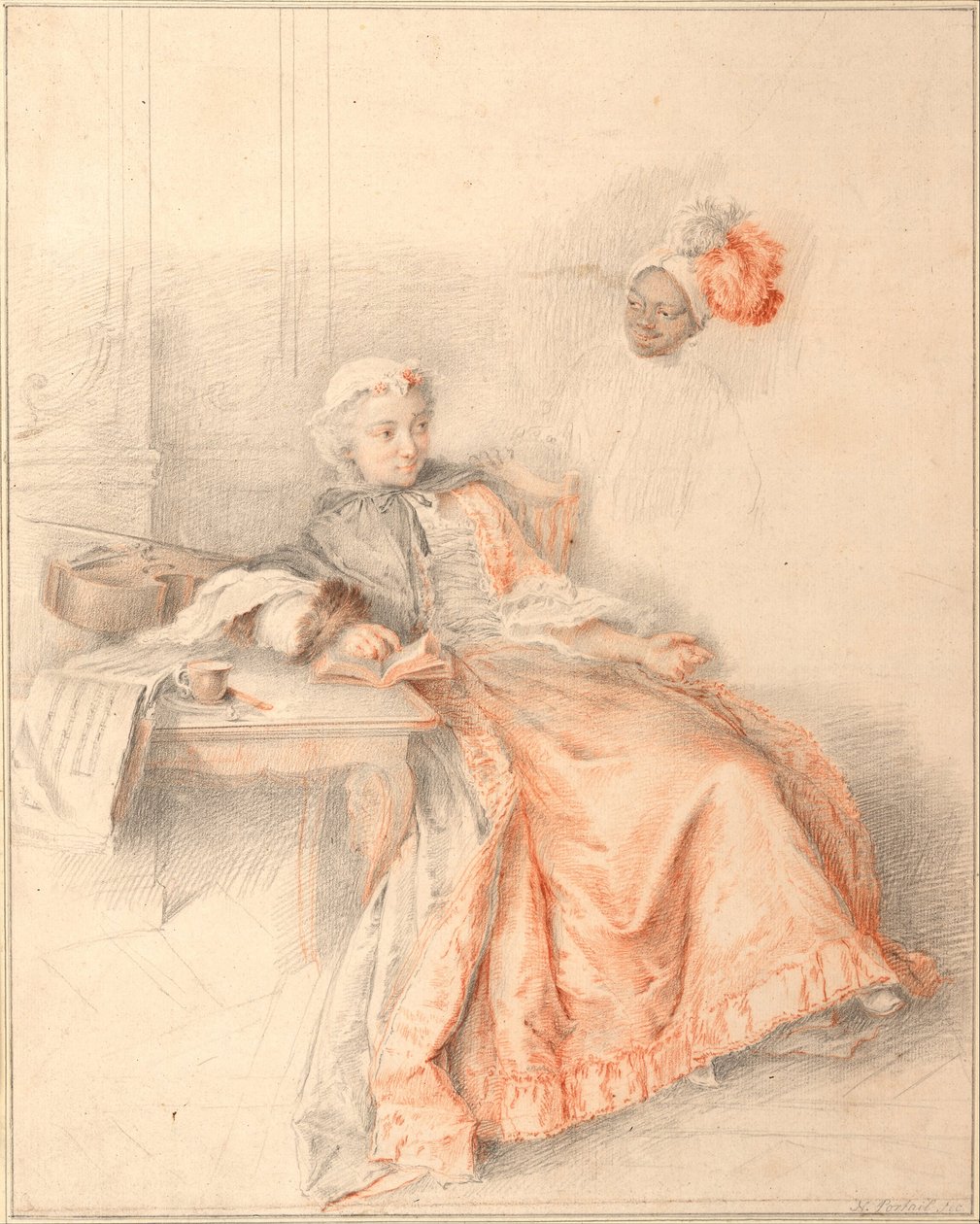 Jonge Dame Leest en een Page door Jacques André Portail